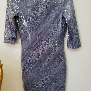 As U Wish Shimmering Long Sleeve Dress in Silver